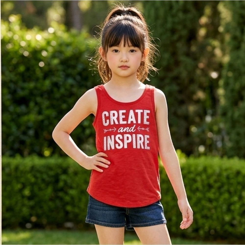 Justice Red Glitter Tank Top Create Inspire Girls 8 Tee Shirt Sleeveless Casual